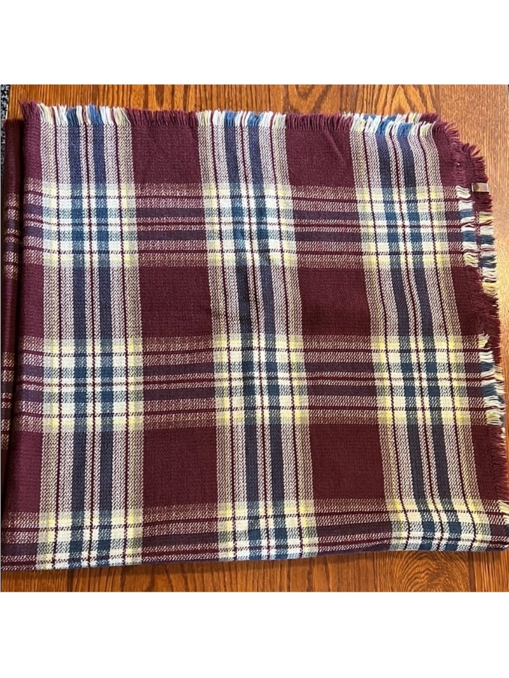 Roots • Size 45”x45”inch • Scarf/Shawl • Burgundy, Blue, Yellow & White Plaid •